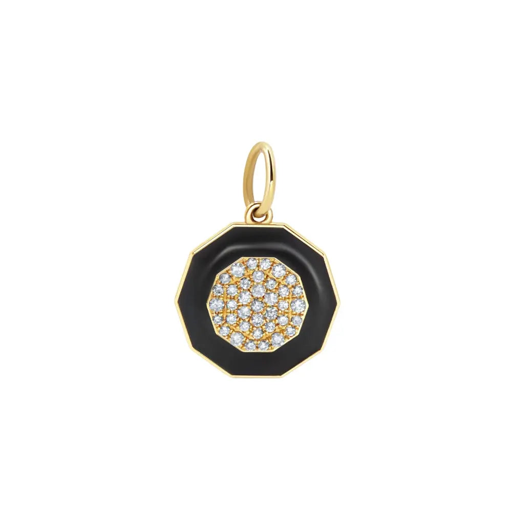   Mini Octagon Pendant with Black Enamel and Diamonds in Yellow Gold Princess Jewelry Shop