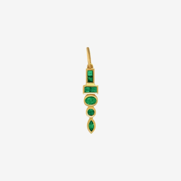 Mixed-Cut Emerald Bar Pendant in 14K Yellow Gold, view 2 | JJ Jewelry Miami