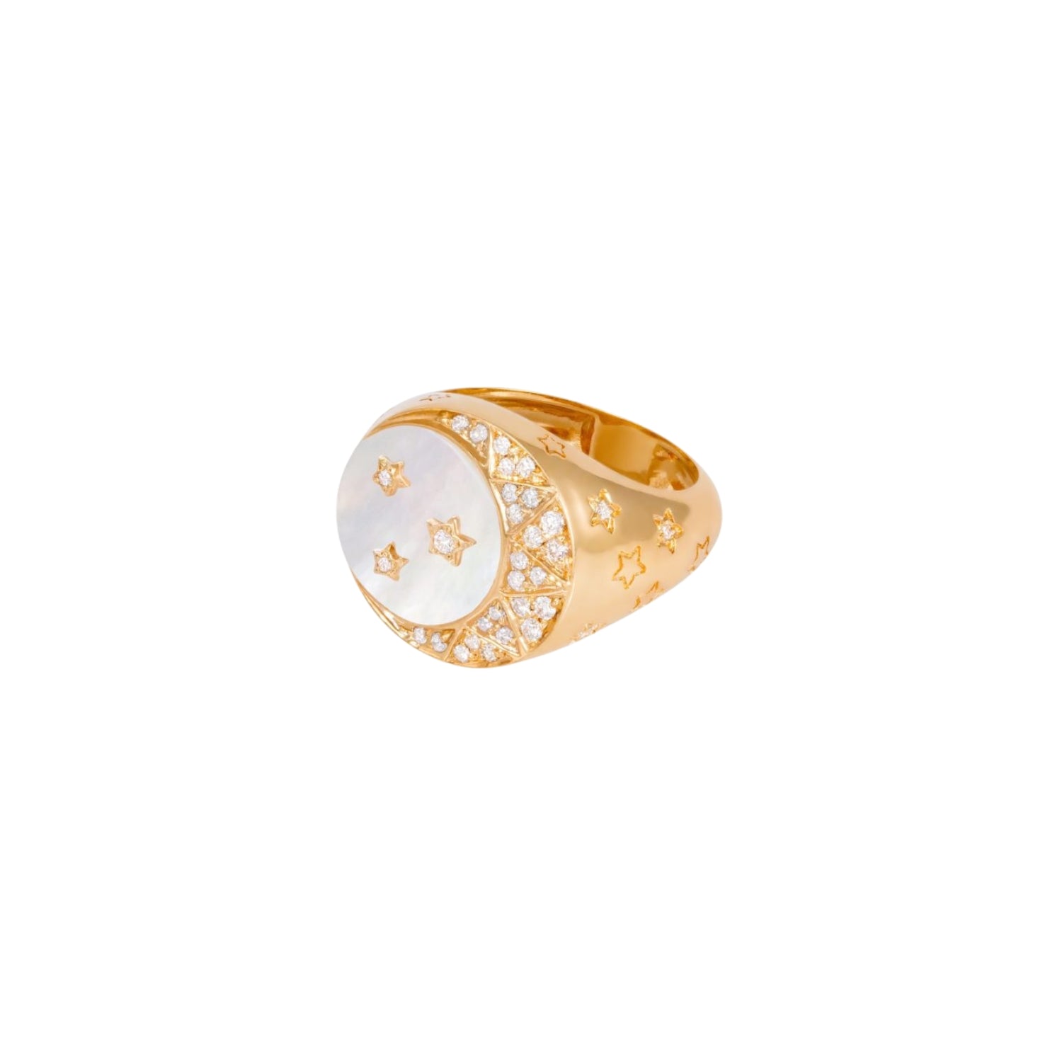 Moon Diamond Signet Ring in 18K Yellow Gold