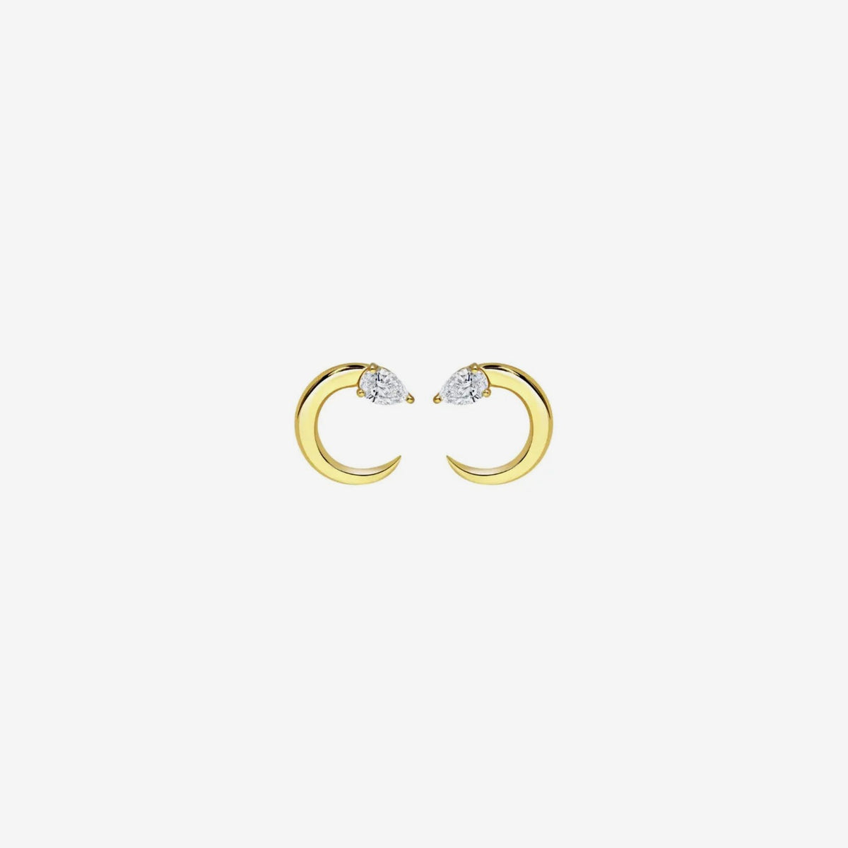 Moon Pear Diamond Earring in 18K Yellow Gold, gray background | JJ Jewelry Miami