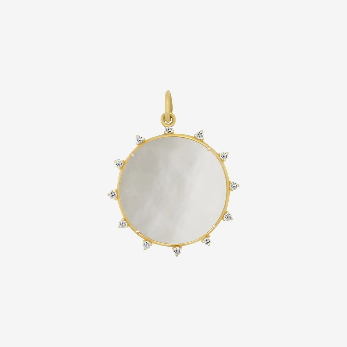 Mother-of-Pearl Sun Pendant with Diamonds in 14K Yellow Gold, view 2 | JJ Jewelry Miami