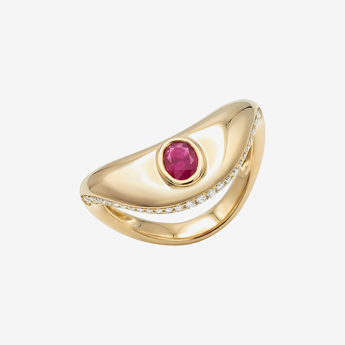 Multi-Gemstone Curved Ring with Diamonds in 18K Yellow Gold | JJ Jewelry