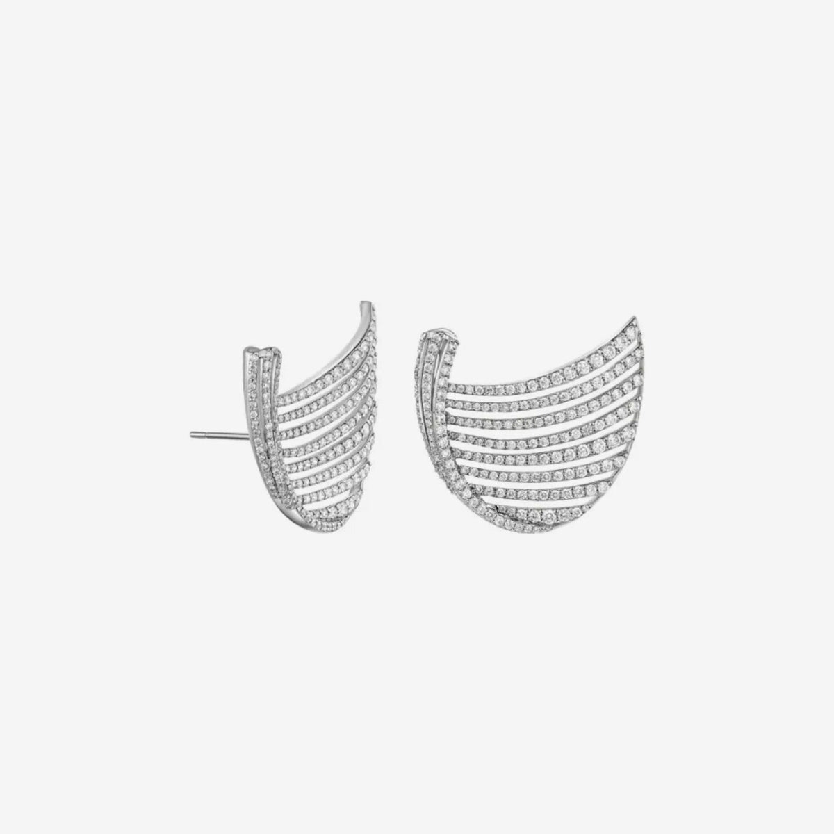 Multi-Line Diamond Earrings in 18K White Gold, gray background | JJ Jewelry Miami