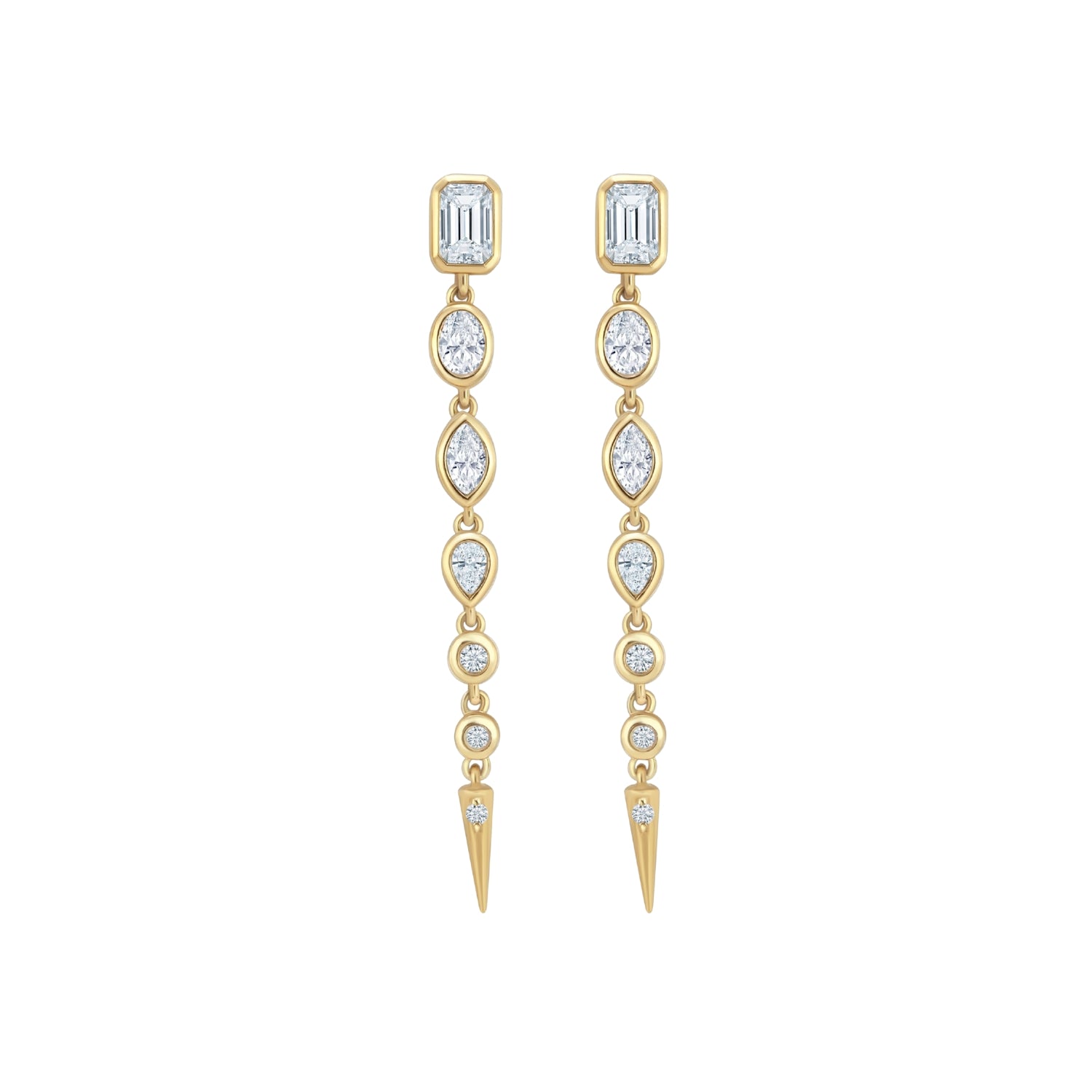 Multi-Shape Diamond Drop Earrings in Yellow Gold
