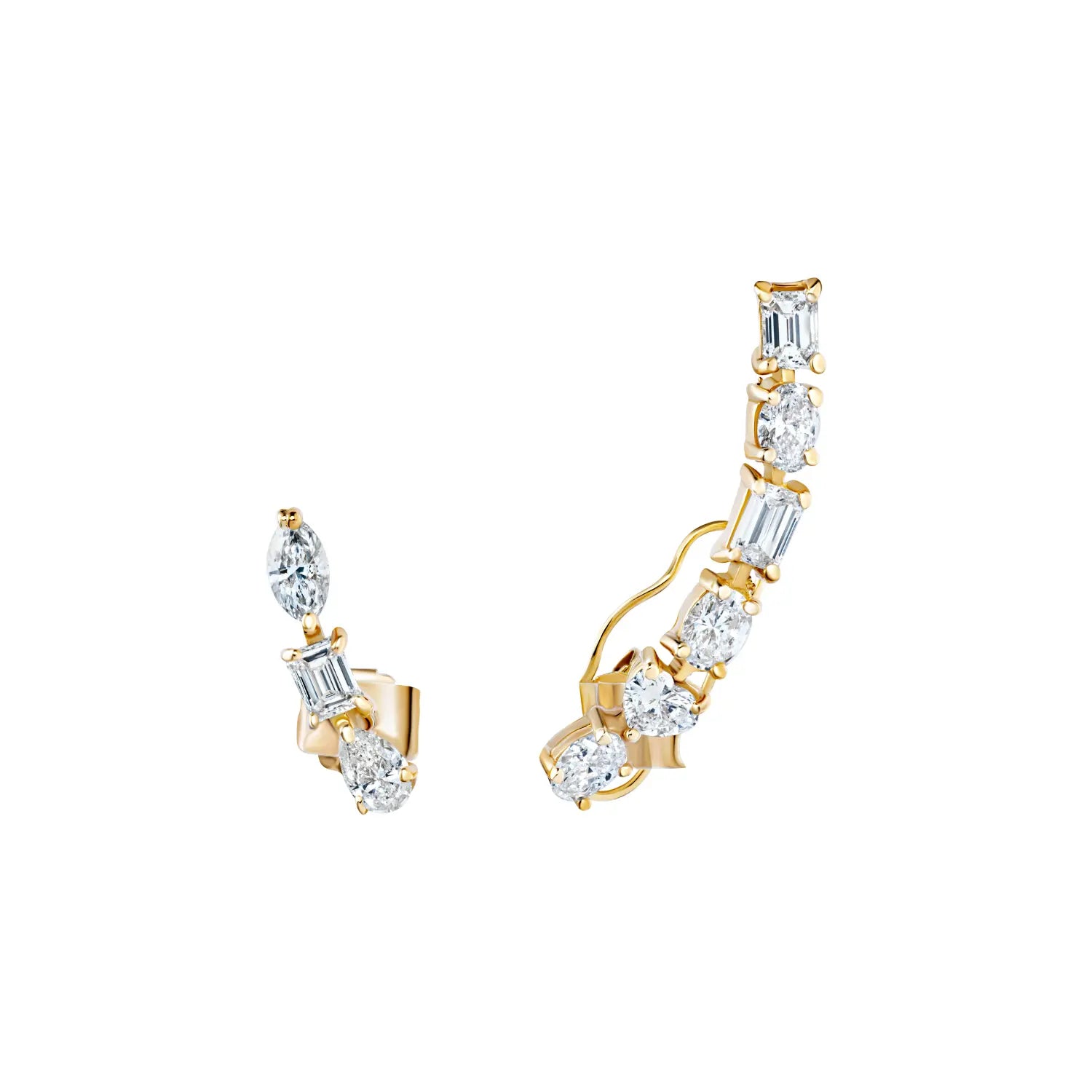 Multi-Shaped Diamonds Short & Long Ear Crawler-Princess Jewelry Shop