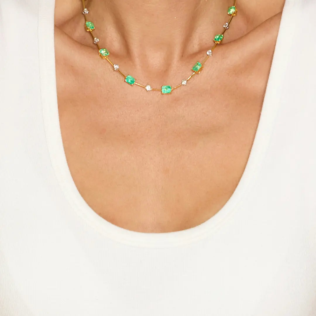 Multi-Shaped Emerald Diamond Necklace-Princess Jewelry Shop