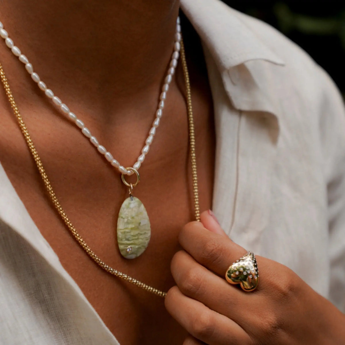 Natural Stone and Diamond Pendant in 14K Yellow Gold, view 3 | JJ Jewelry Miami