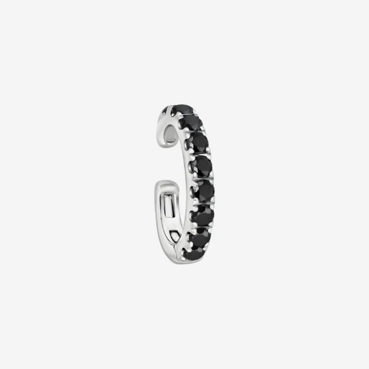 Nine Diamond Ear Cuff in 18K White Gold with Black Diamond, gray background | JJ Jewelry Miami