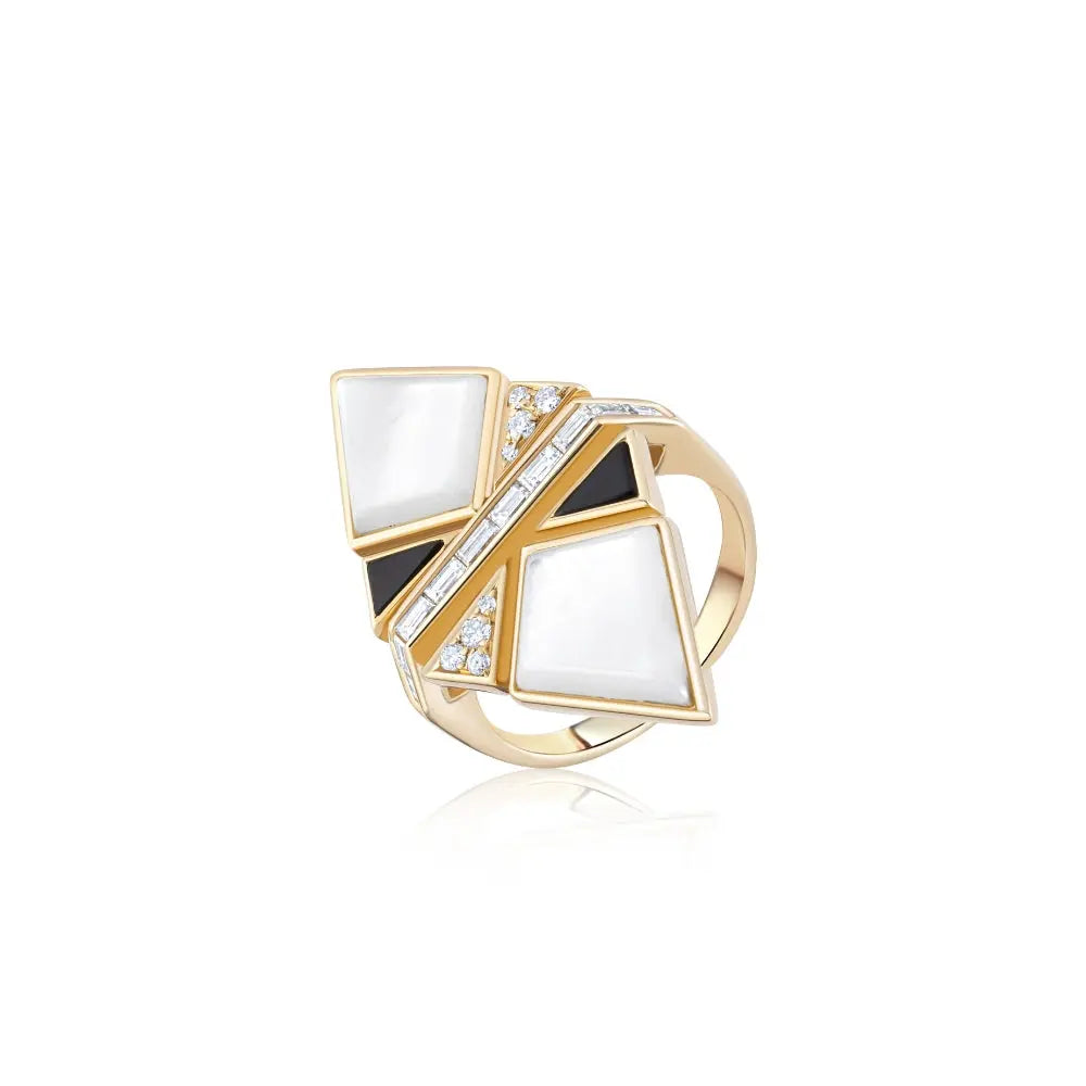 Onyx & Mother of Pearl Geometric Ring-Princess Jewelry Shop