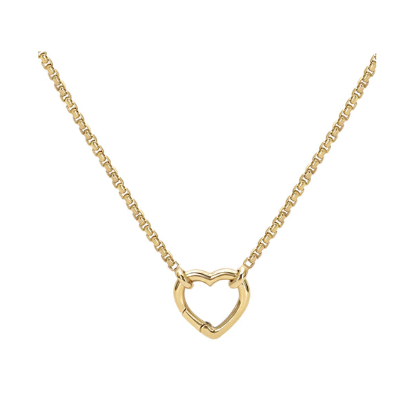 Open Heart Pendant Necklace on Box Chain in 14K Yellow Gold, 18 Inch