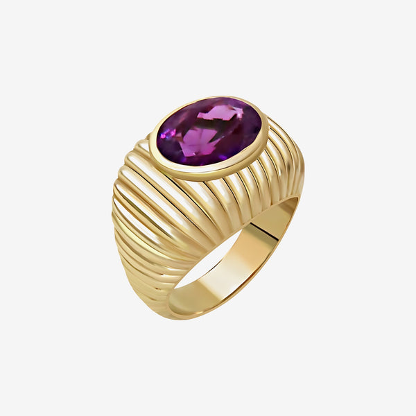 Oval Amethyst Cocktail Ring in 18K Yellow Gold | JJ Jewelry