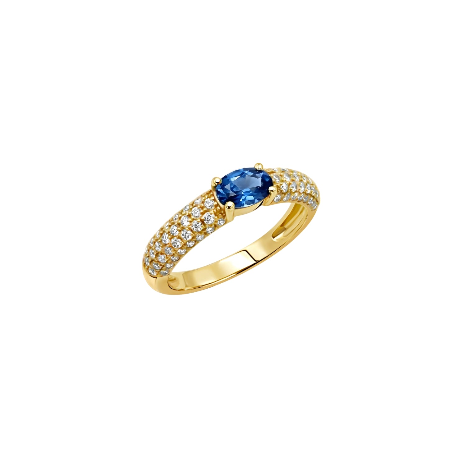 Oval blue sapphire bold diamond ring in 18K gold – JJ Jewelry