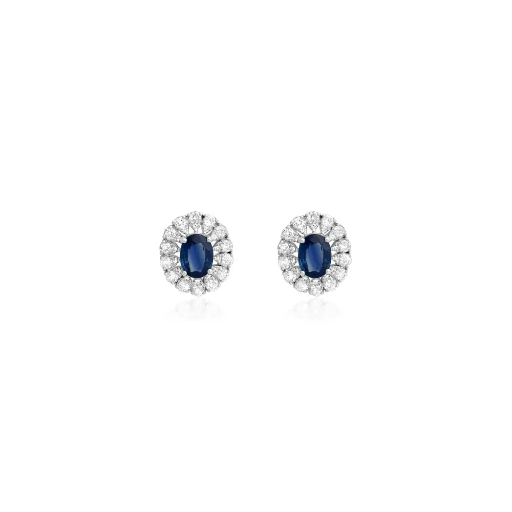 Oval Flower Blue Sapphire Studs-Princess Jewelry Shop