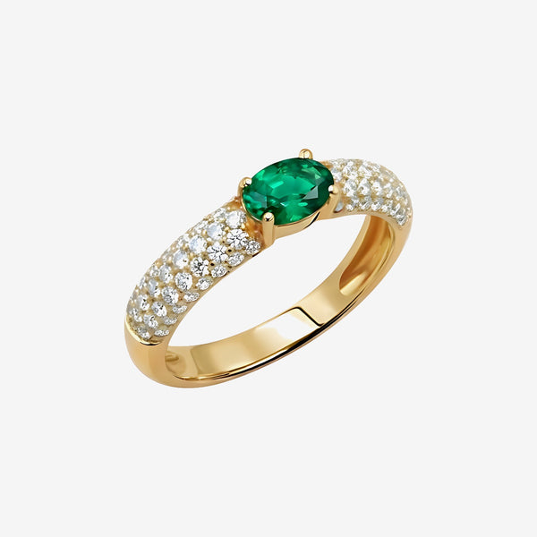 Oval Emerald Pavé Diamond Ring in 18K Yellow Gold | JJ Jewelry