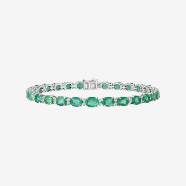 Oval Emerald and Diamond Bracelet in White Gold | JJ Jewelry