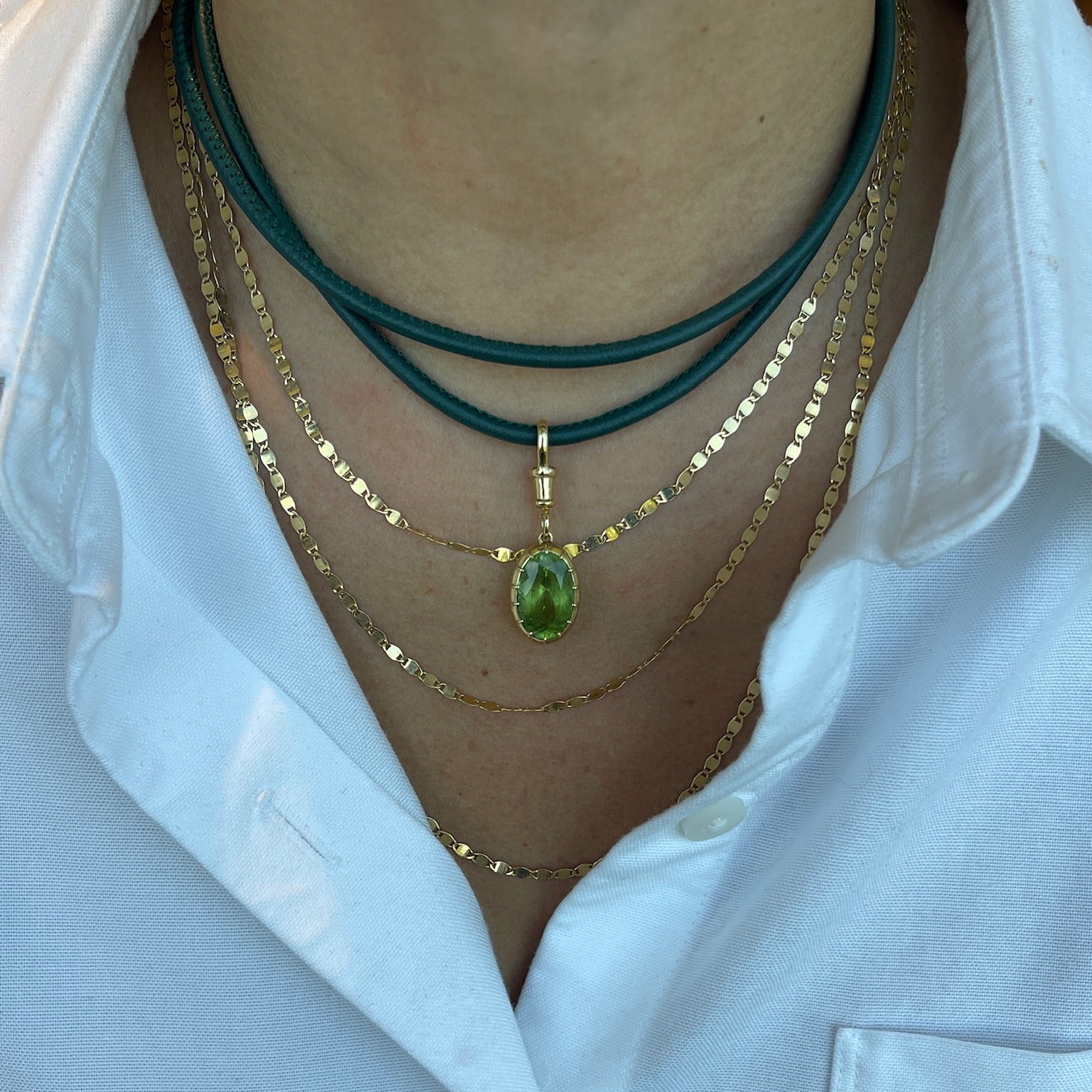 Oval Green Tourmaline Charm Pendant