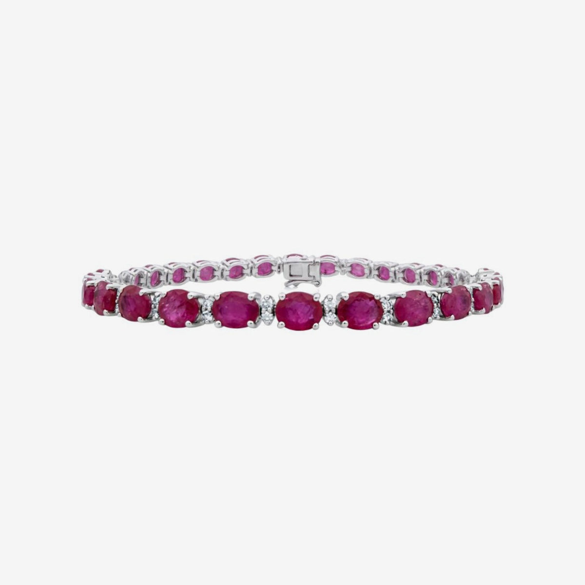 Oval Ruby and Diamond Bracelet in White Gold | JJ Jewelry