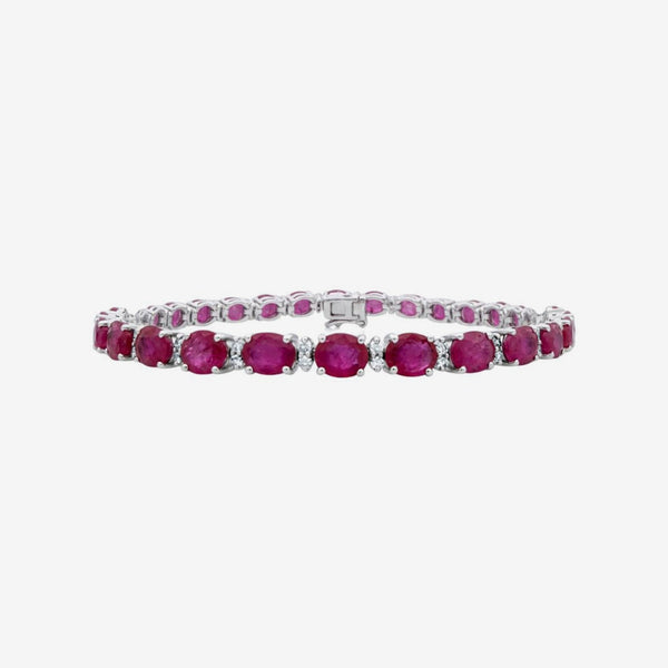 Oval Ruby and Diamond Bracelet in White Gold | JJ Jewelry