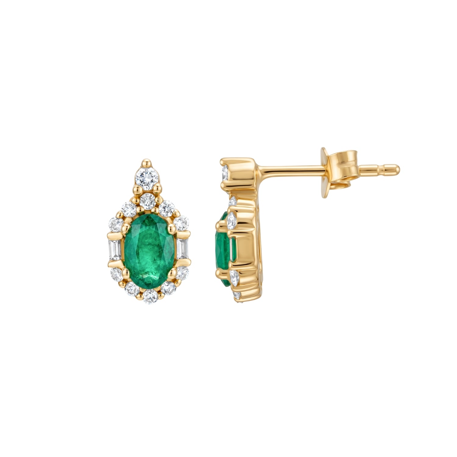 Oval Emerald Diamond Stud Earrings