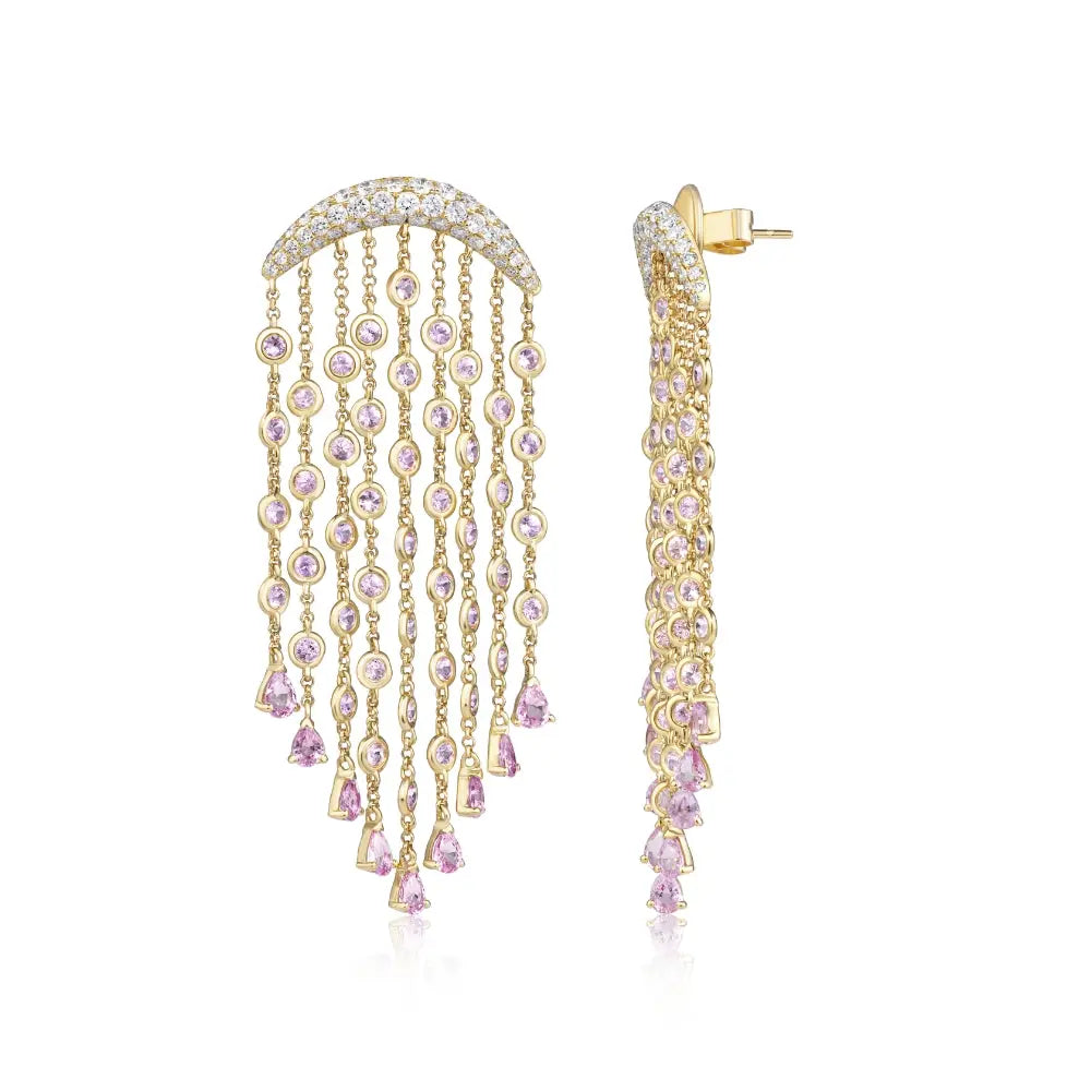 Pink Sapphire and Diamond Chandelier Earrings-Princess Jewelry Shop