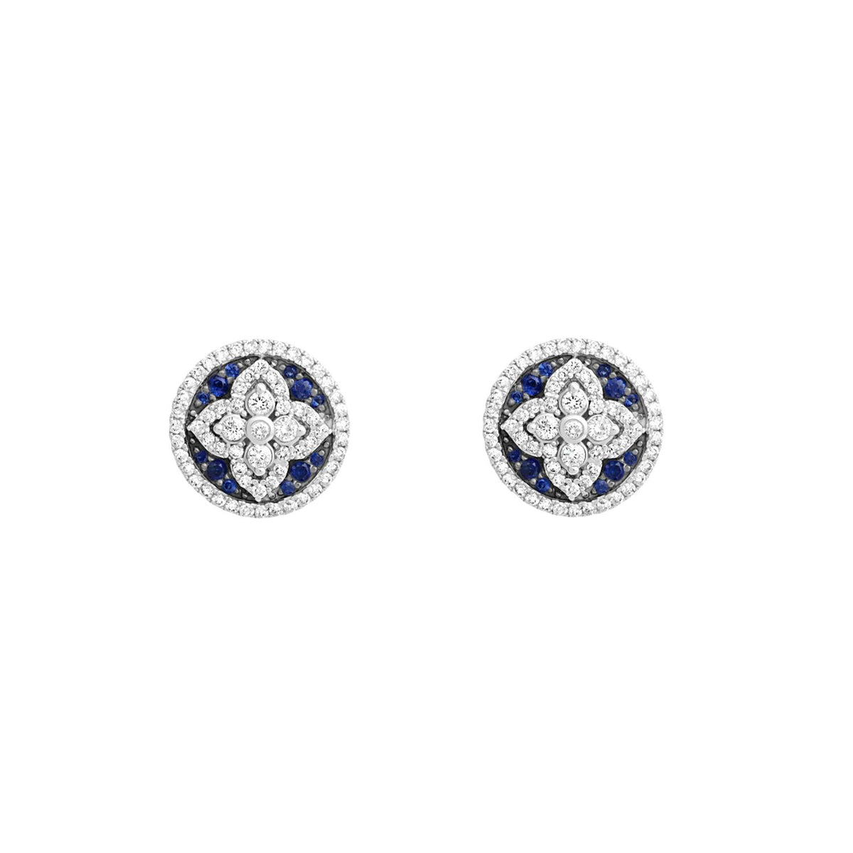 Pavé Blue Sapphire and Diamond Floral Stud Earrings