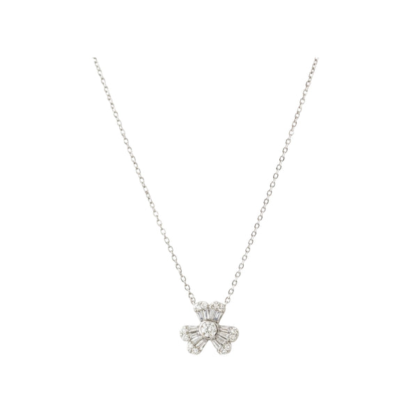 Pavé Diamond Clover Pendant Necklace in 18K White Gold