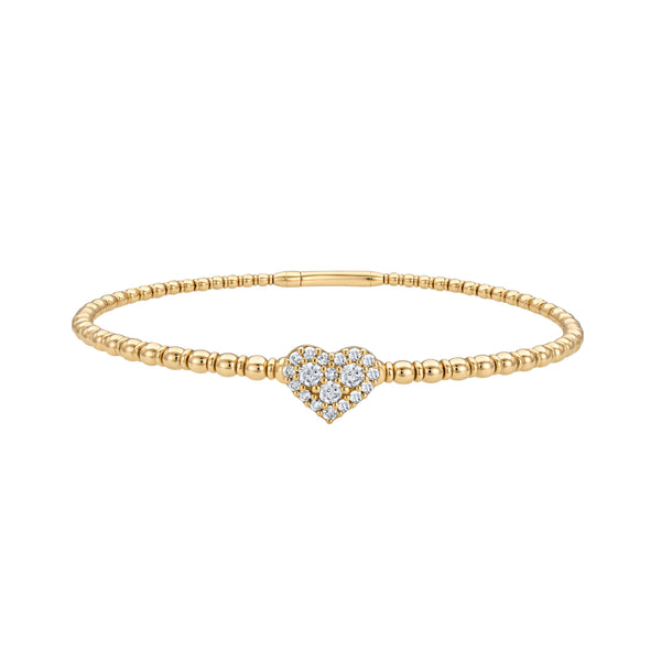 Pavé Diamond Heart Flexible Bangle in 18K Gold