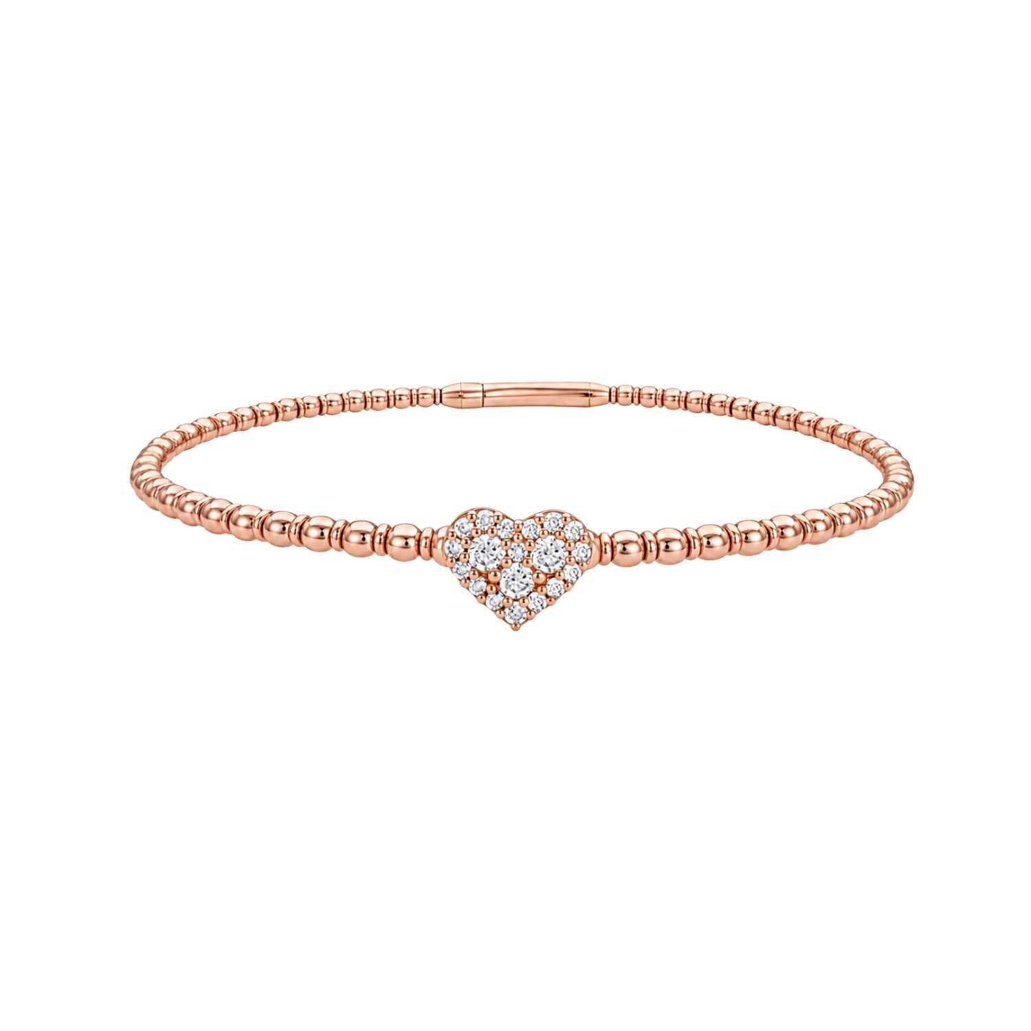 Pavé Diamond Heart Flexible Bangle in 18K Gold