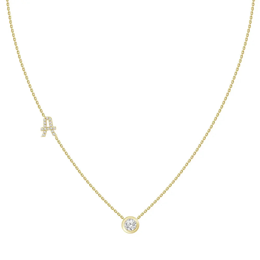 Pavé Diamond Initial Necklace 18K Gold | JJ Jewelry Miami