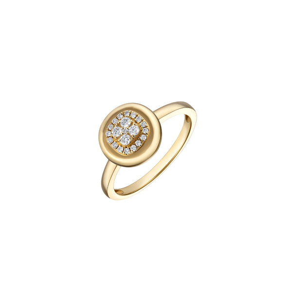 Pavé Diamond Medallion Ring in 18K Yellow Gold | JJ Jewelry Miami