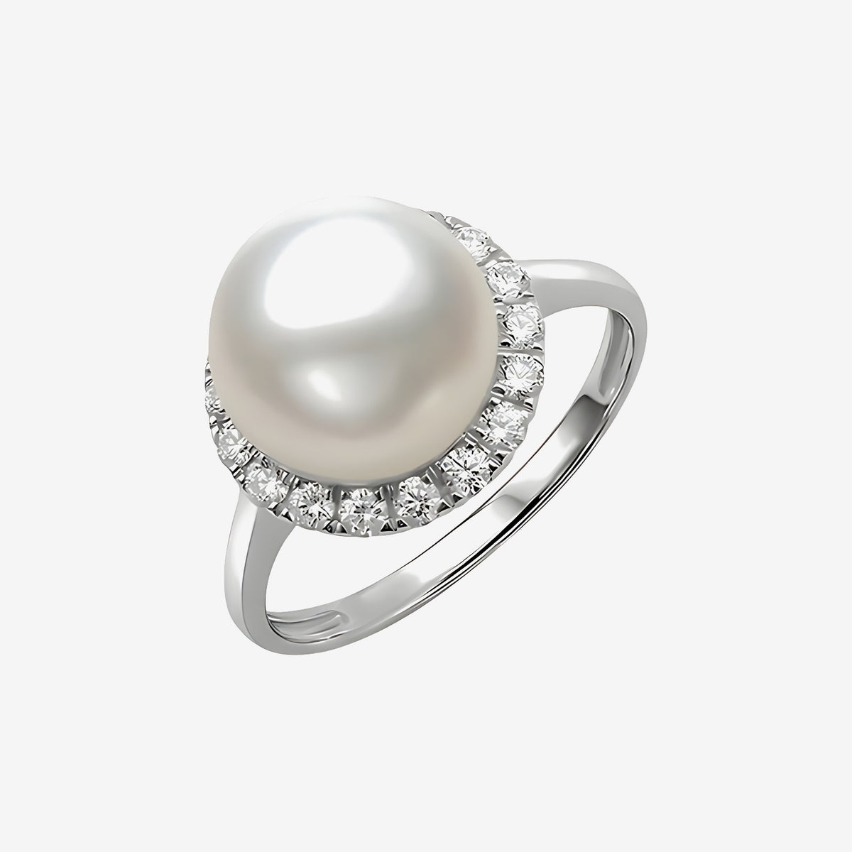 Pavé Diamond Pearl Cocktail Ring in 18K White Gold | JJ Jewelry