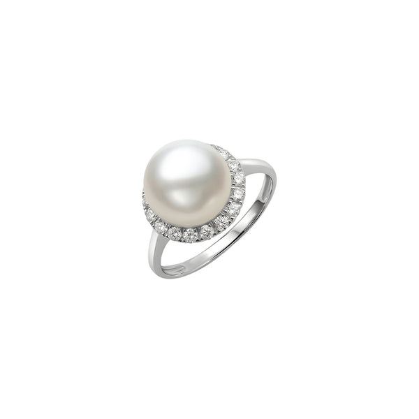Pavé Diamond Pearl Cocktail Ring in 18K White Gold