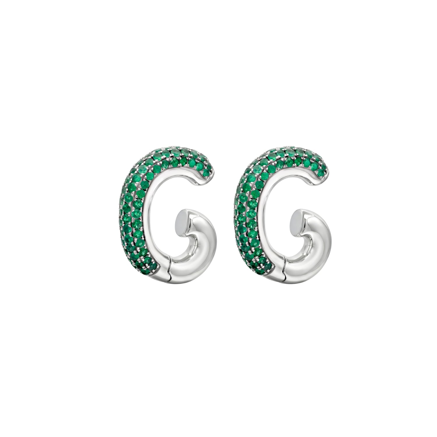 Pavé Emerald Ear Clips in White Gold