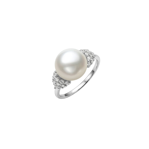 Pavé Pearl Ring with Diamonds in 18K White Gold