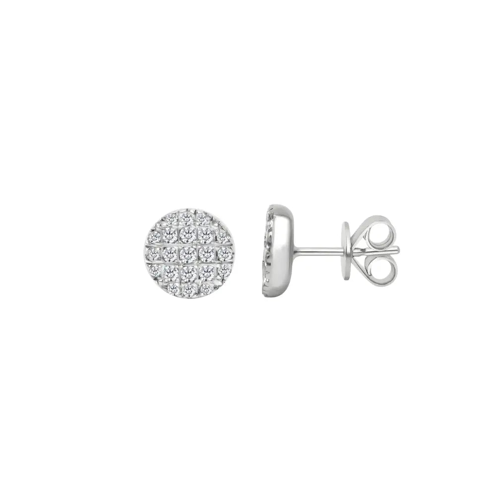 Pavé round diamond stud earrings in 18K white gold by JJ Jewelry