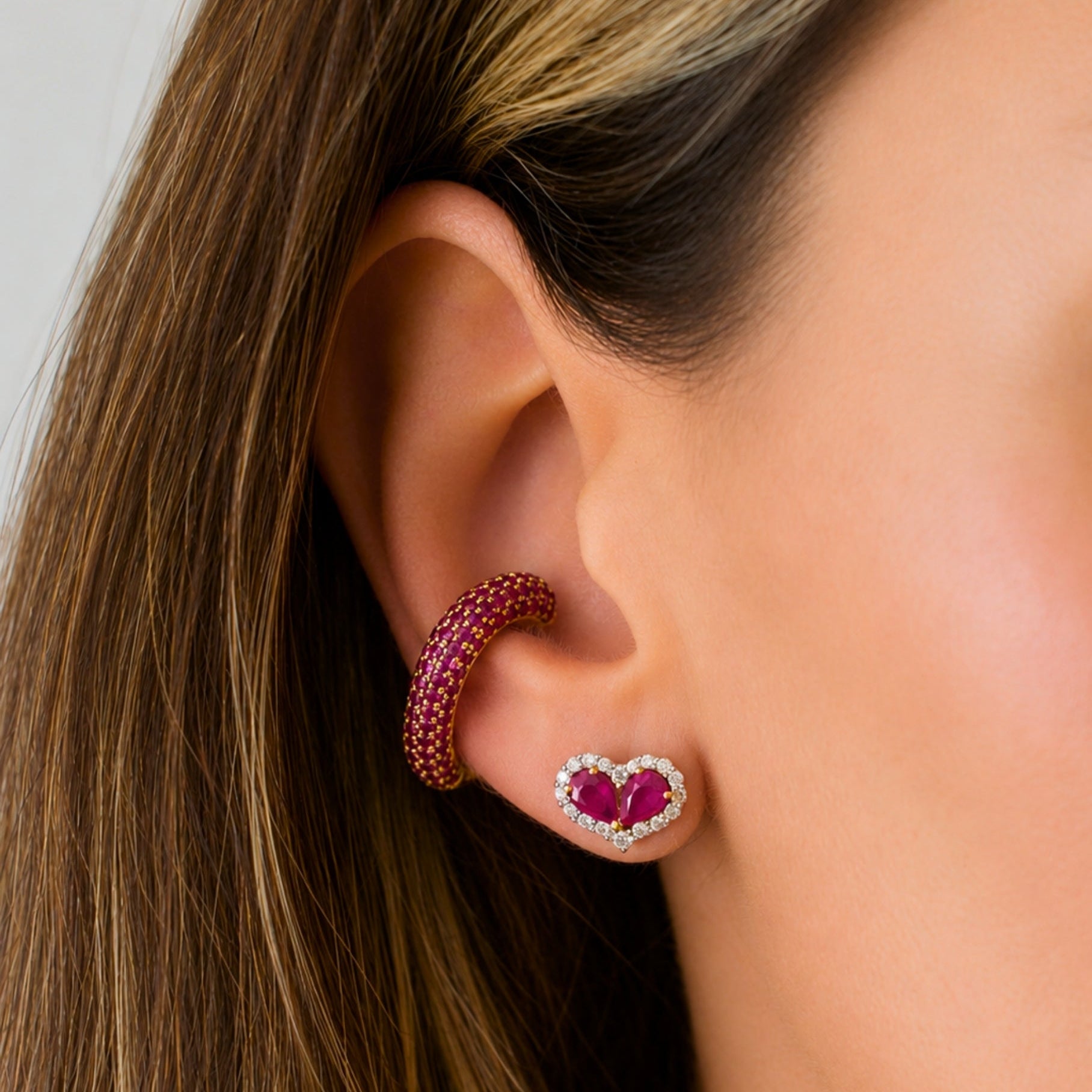 Pavé Ruby Ear Cuff in Yellow Gold