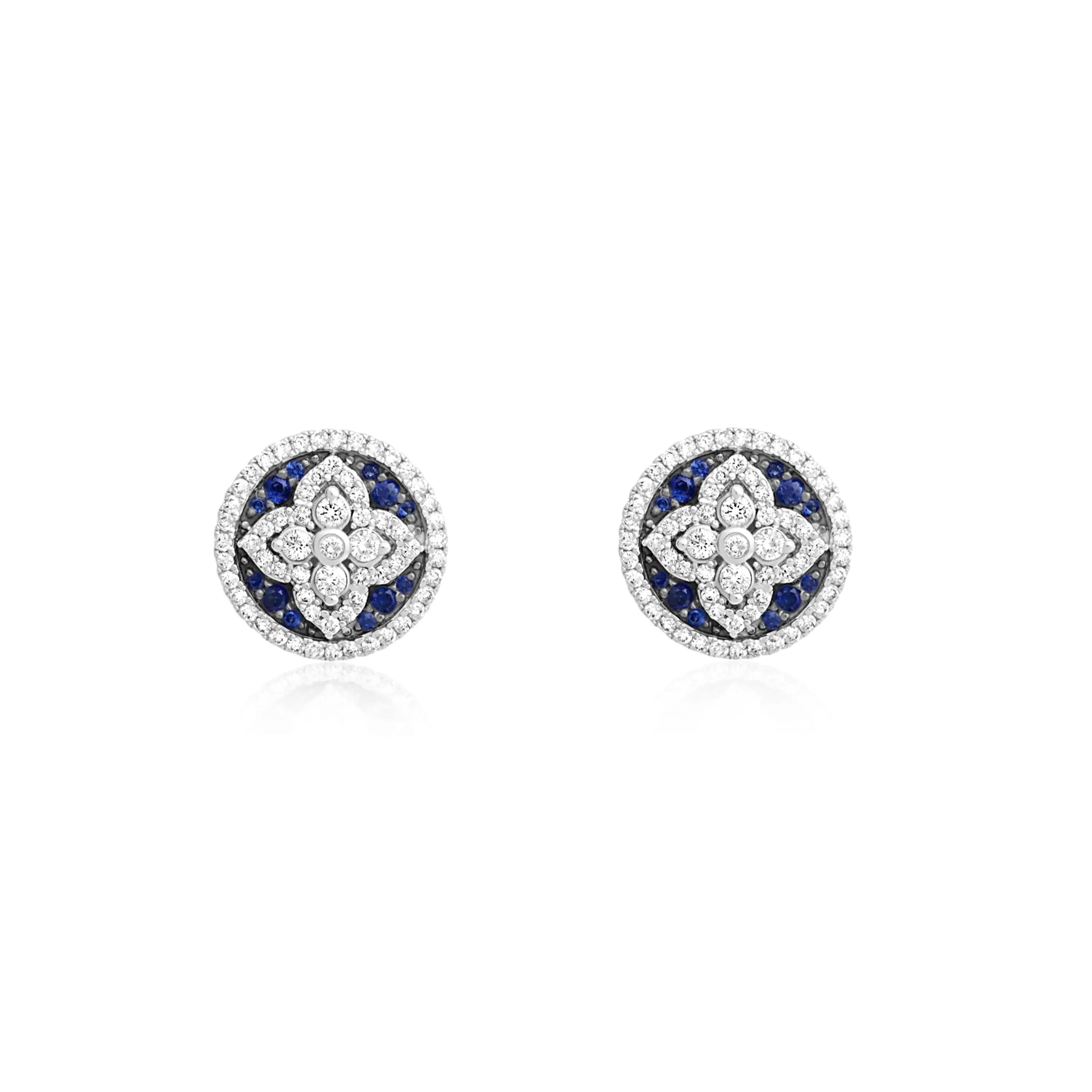 Pavé Blue Sapphire and Diamond Floral Stud Earrings-Princess Jewelry Shop