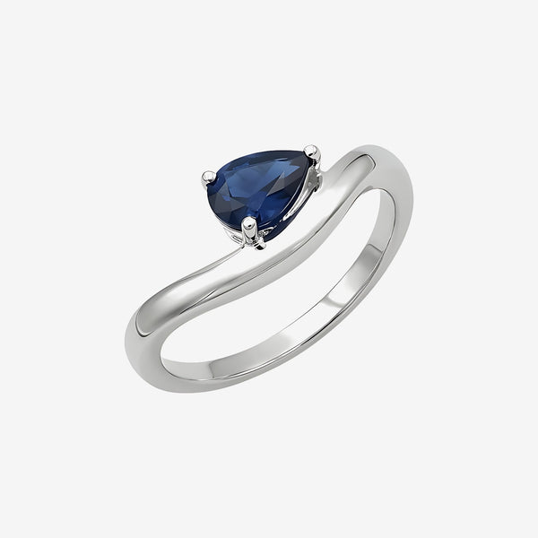 Pear Blue Sapphire Solitaire Ring in 14K White Gold | JJ Jewelry