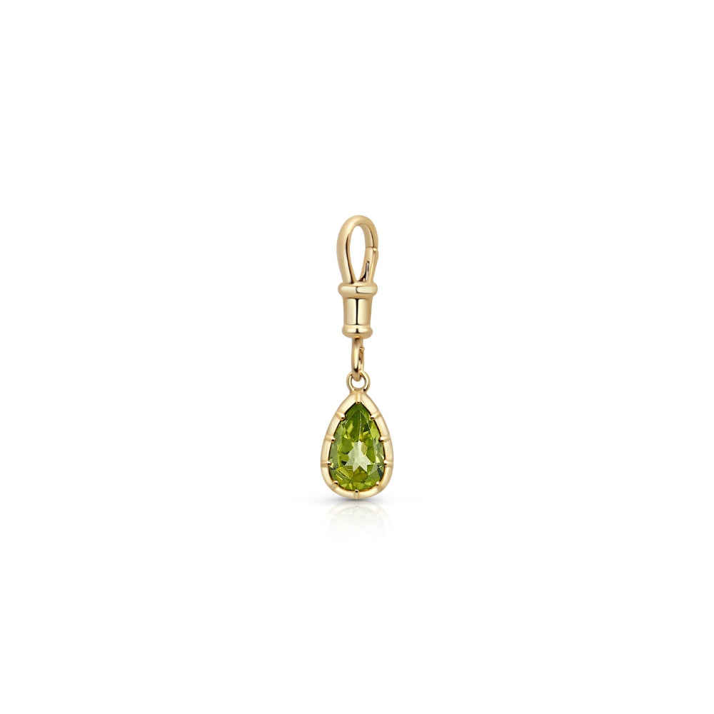 Pear-Cut Green Tourmaline Clip Charm in 18K Yellow Gold | JJ Jewelry Miami