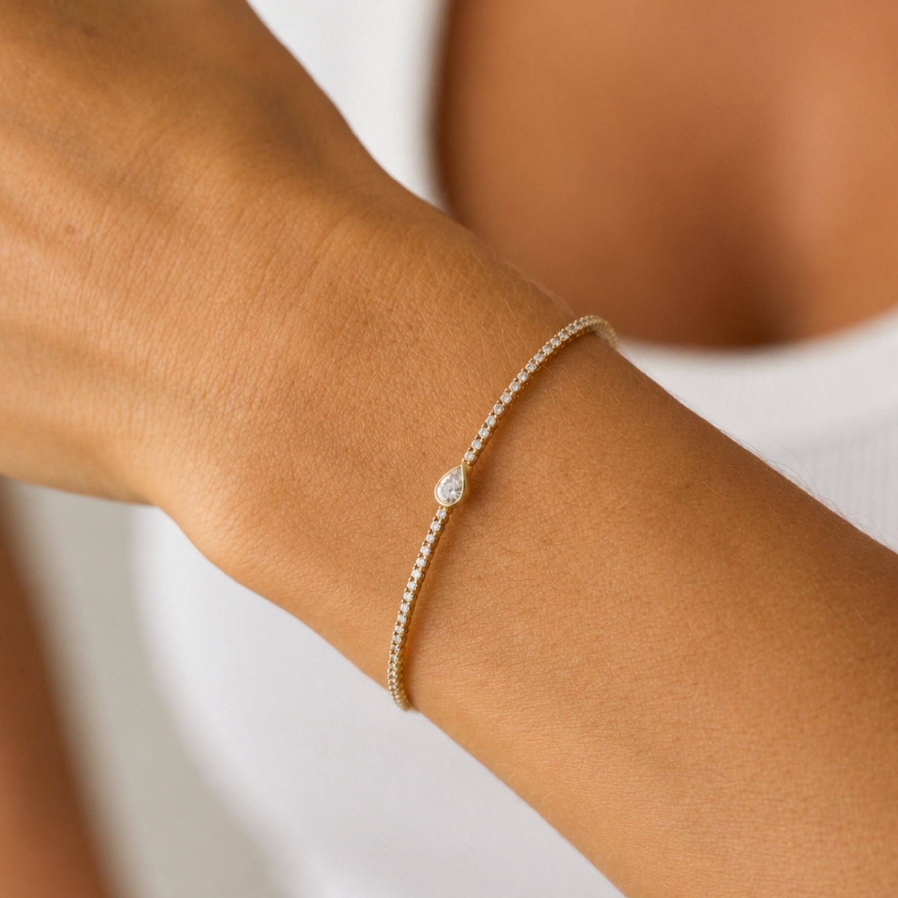 Pear Diamond Bangle Bracelet in 18K Yellow Gold
