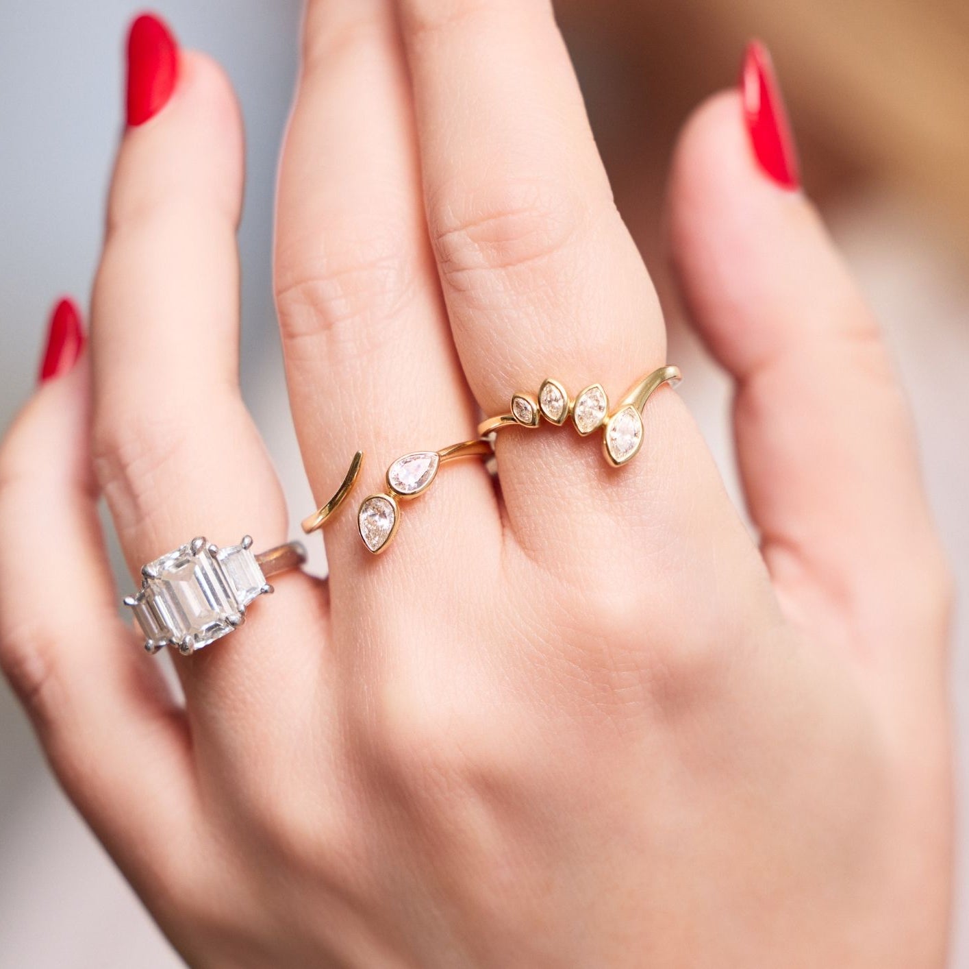Pear Diamond Bypass Ring in 18K Yellow Gold