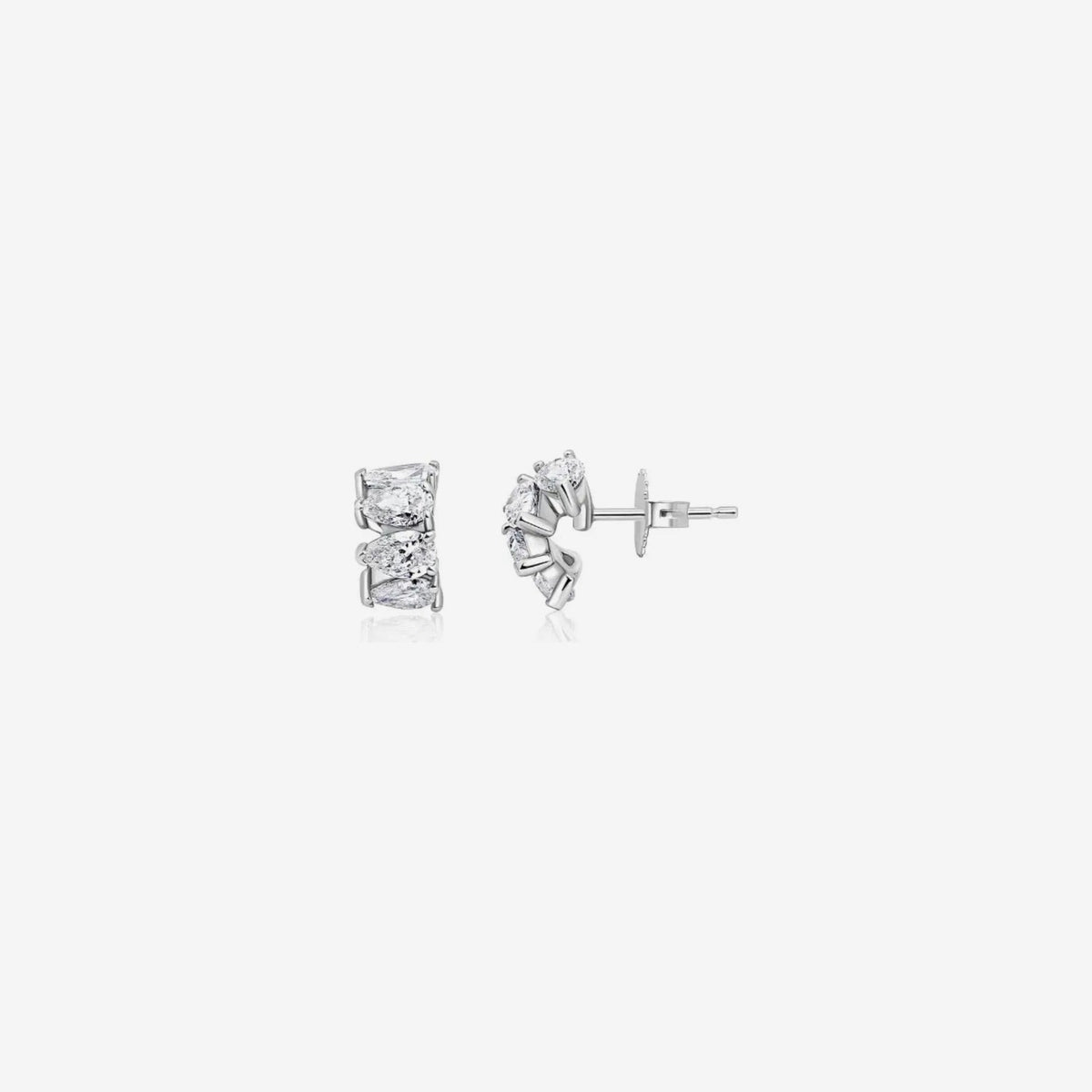 Pear Diamond Hoop Earrings in 18K White Gold, gray background | JJ Jewelry Miami