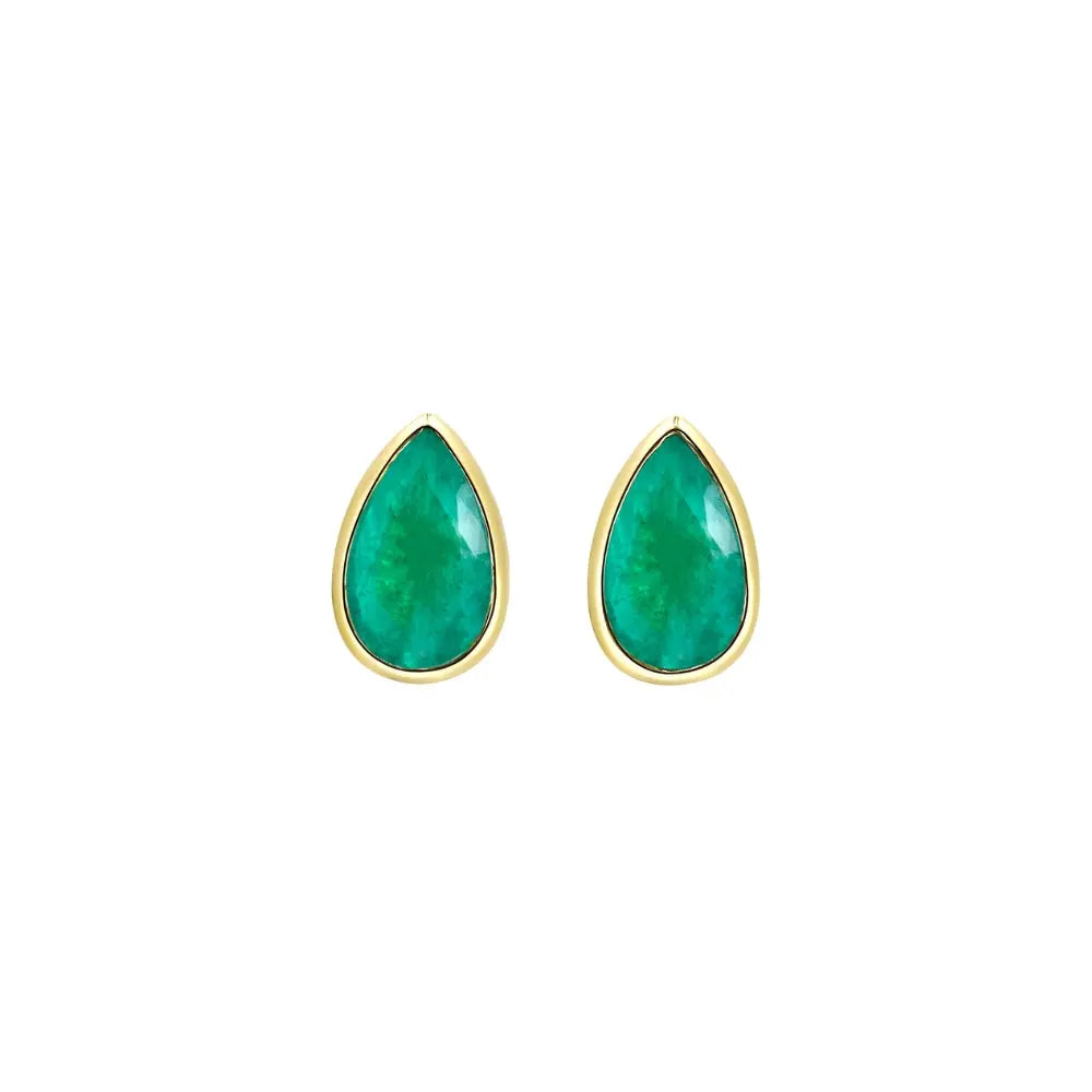   Pear Emerald Stud Earrings in Yellow Gold Princess Jewelry Shop