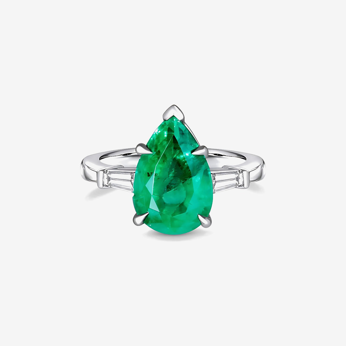 Pear-Shaped Emerald Ring in 18K White Gold | JJ Jewelry