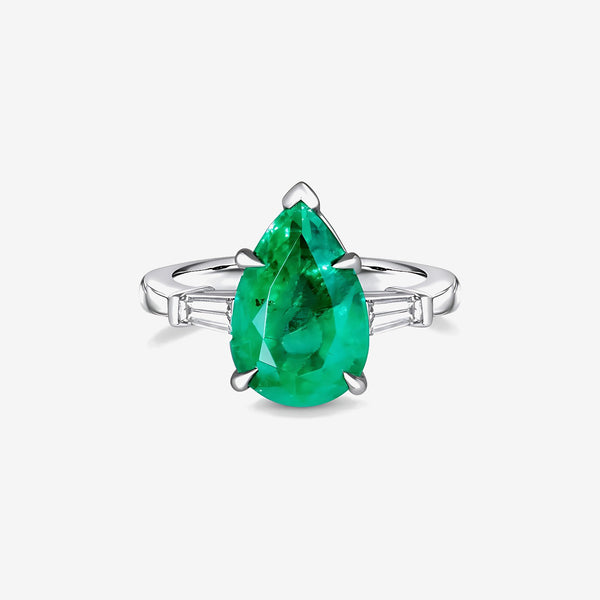 Pear-Shaped Emerald Ring in 18K White Gold | JJ Jewelry