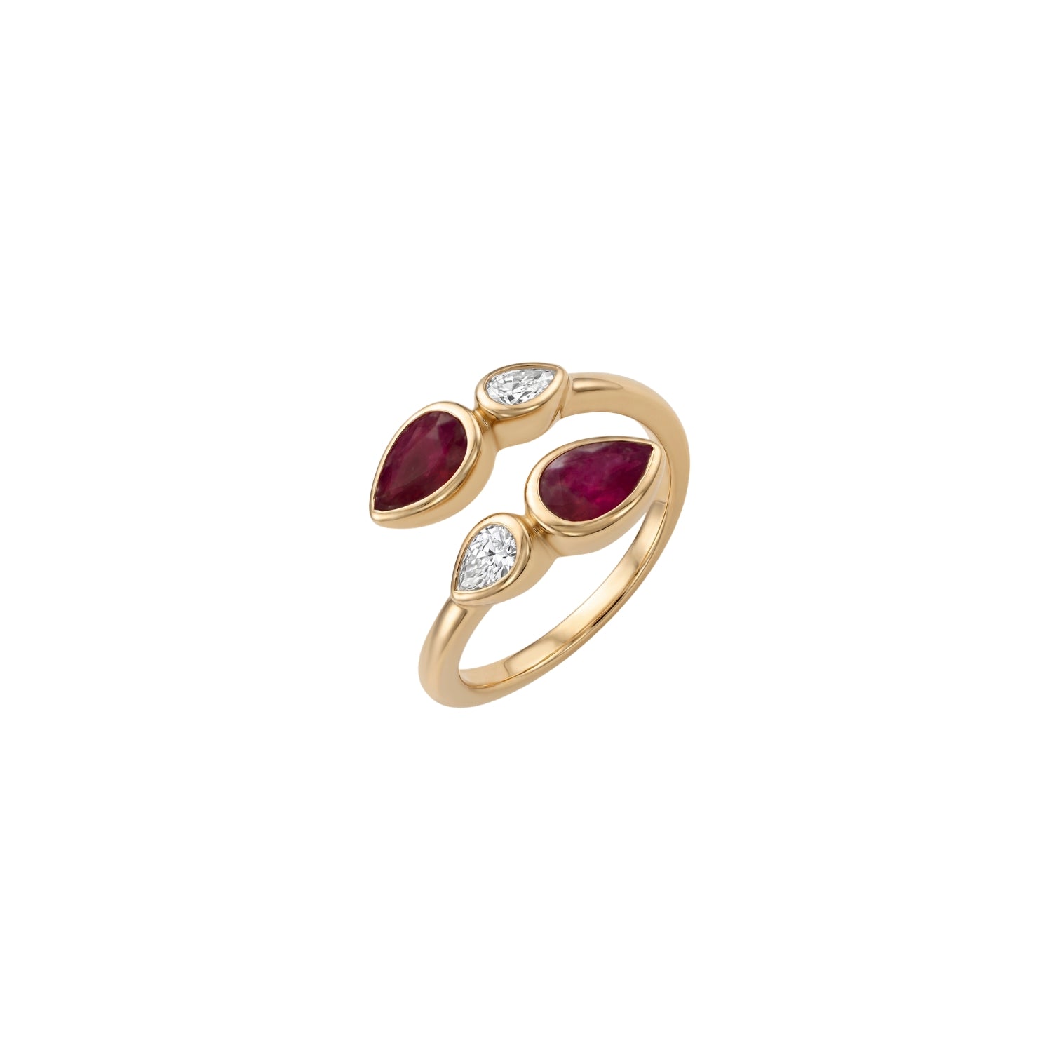 Pear Ruby and Diamond Open Ring in 14K Yellow Gold