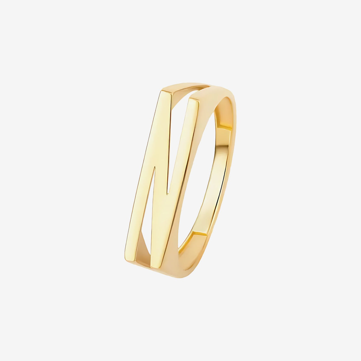 Personalized Letter Ring, Letter N in 18K Yellow Gold | JJ Jewelry