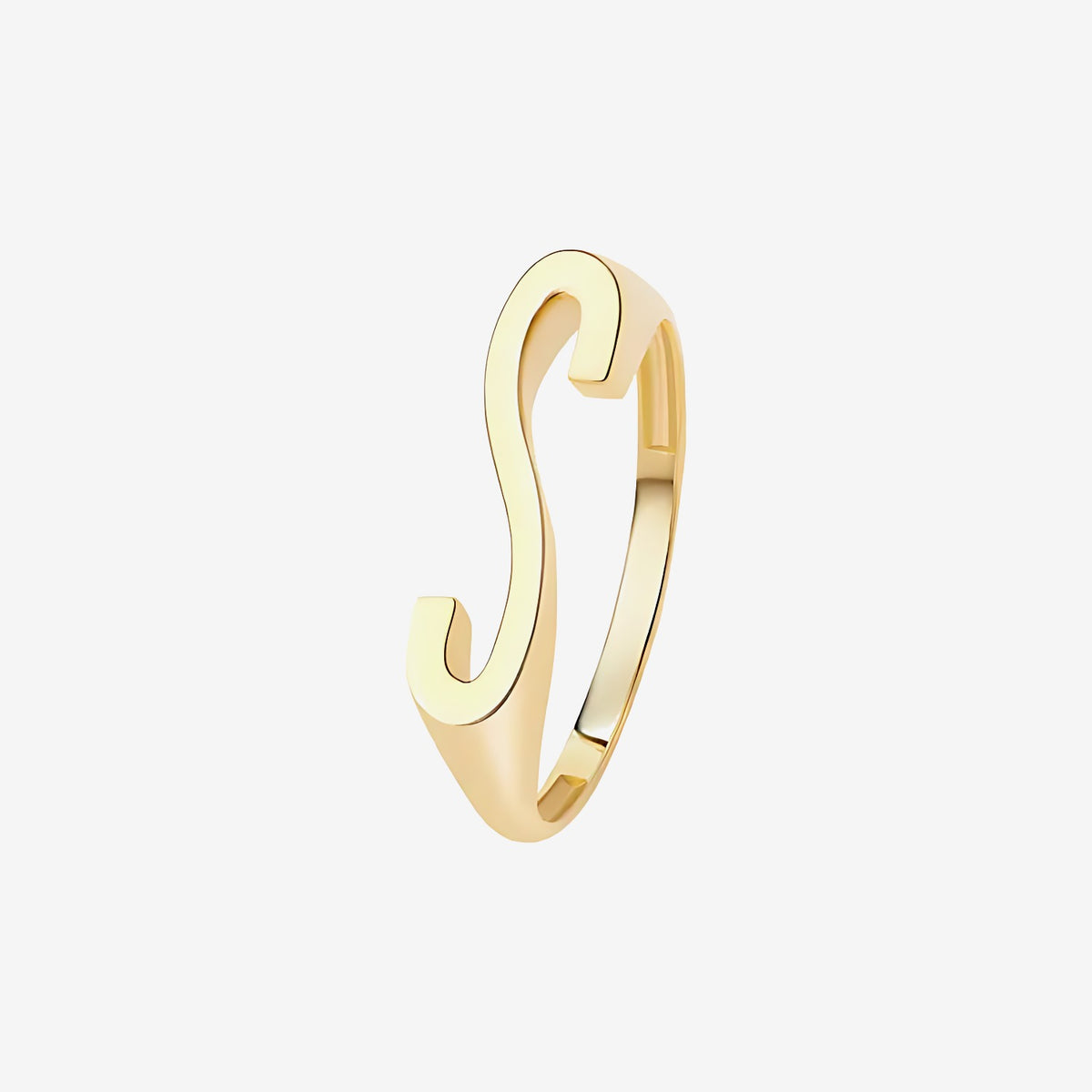 Personalized Letter Ring, Letter S in 18K Yellow Gold | JJ Jewelry