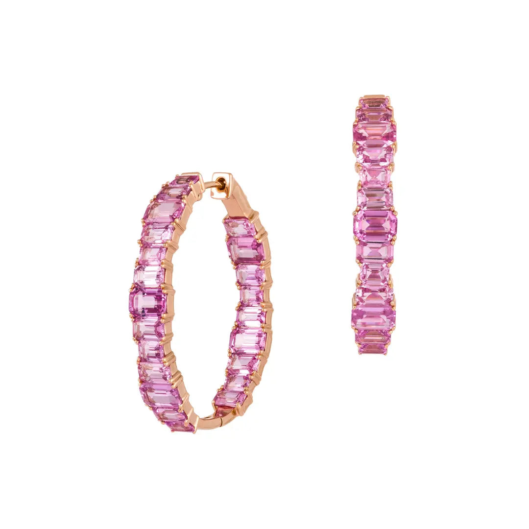 Pink Sapphire Hoop Earrings-Princess Jewelry Shop