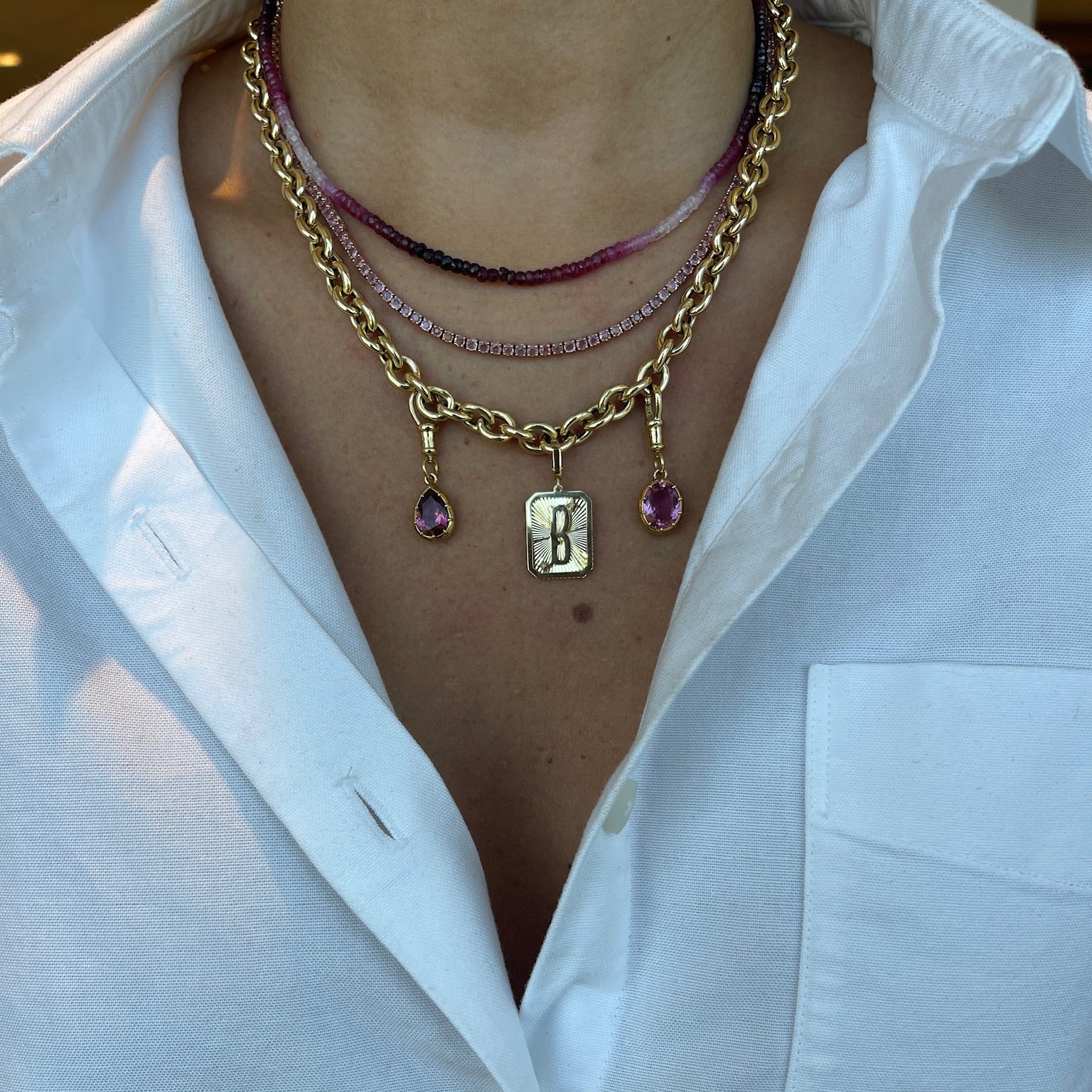 Pink Sapphire Tennis Necklace in 14K Rose Gold